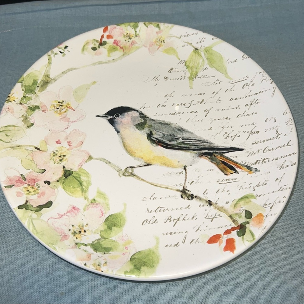 Susan Winget 2019 Certified Decorative Bird Plate Floral Script‎ Art